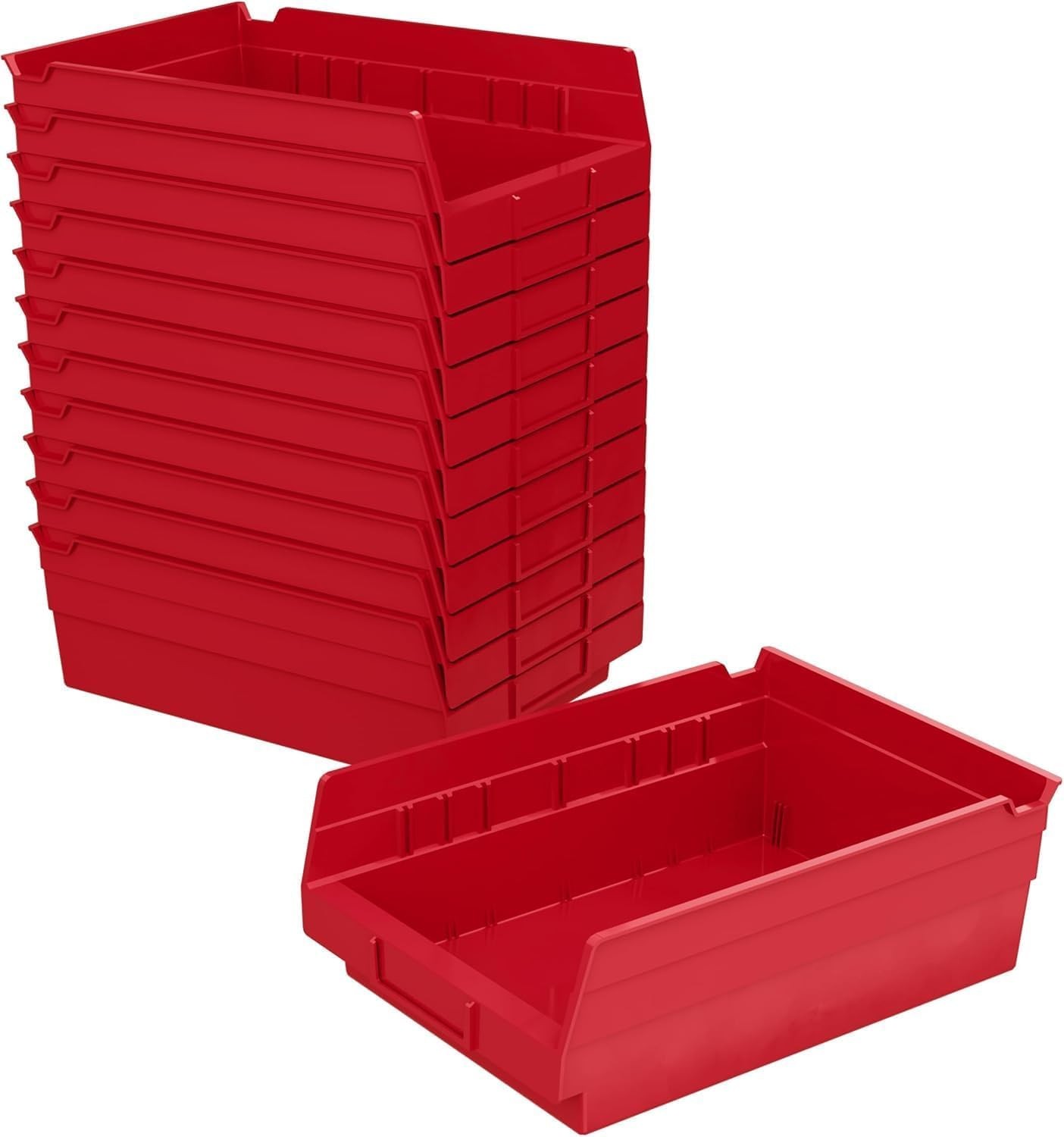 Akro~Mils 30150 Heavy Duty Plastic Shelf Bins, 12~Pack, Red, 12x8x4 in