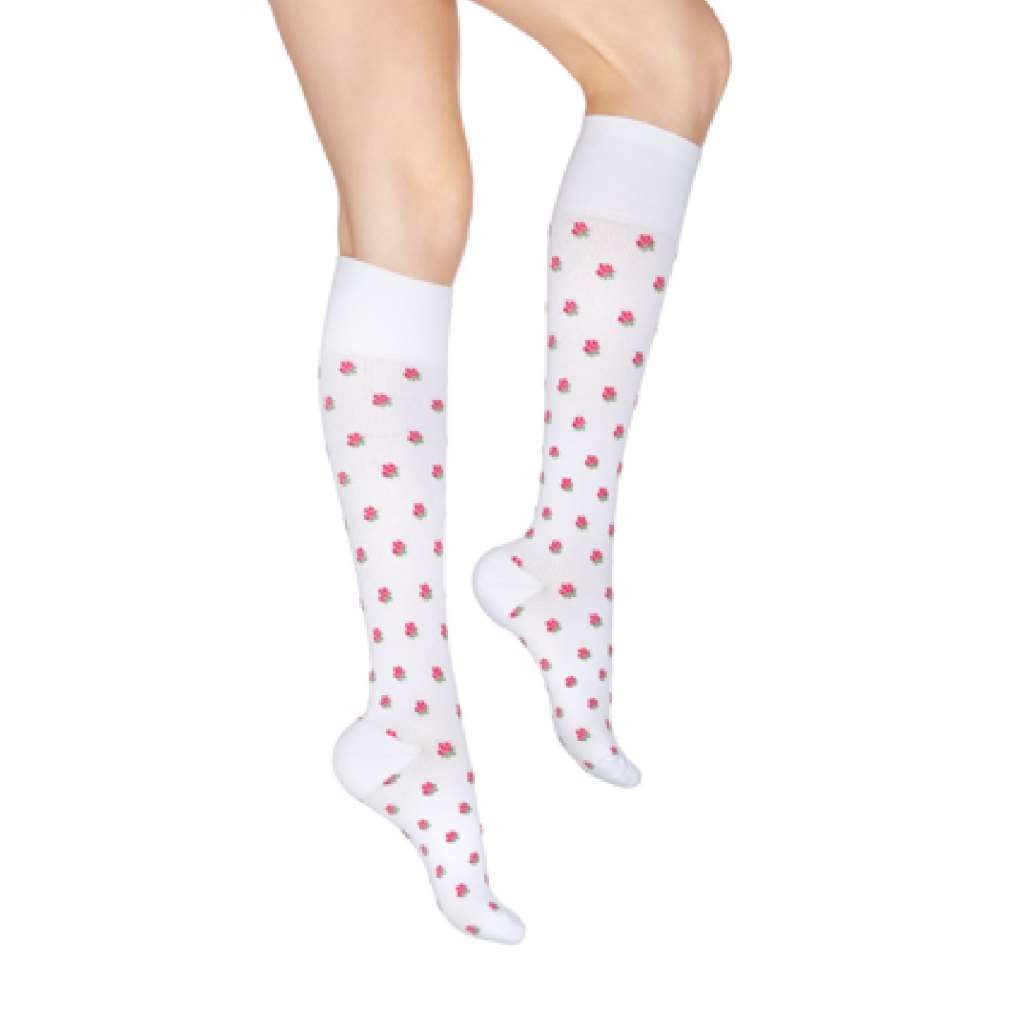 Dr. Comfort Rose Patterned Knee High, CT, 15-20mmHg (Size: XL) Blush