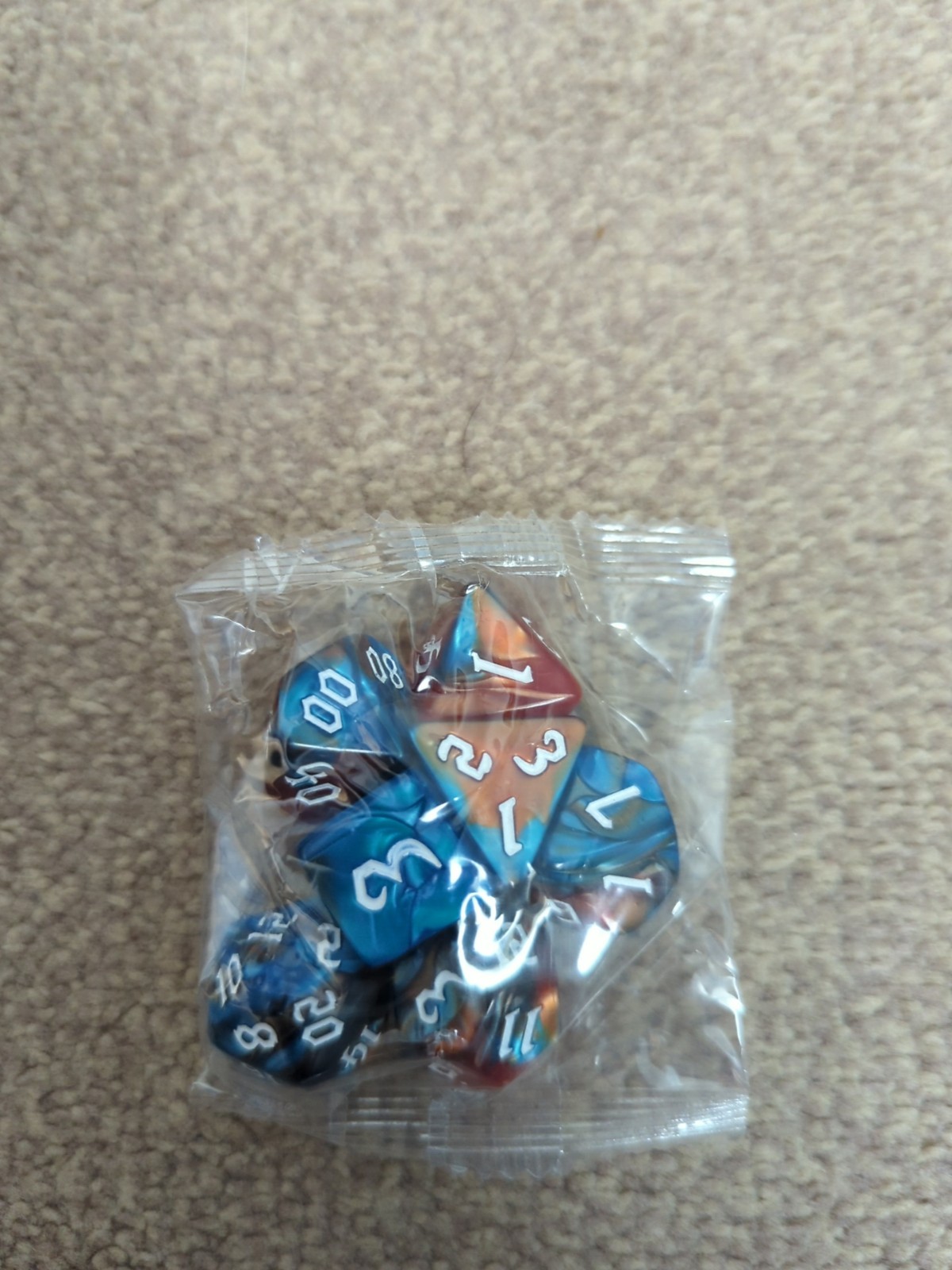 Set Of 7 Dice- Blue And Copper Colour