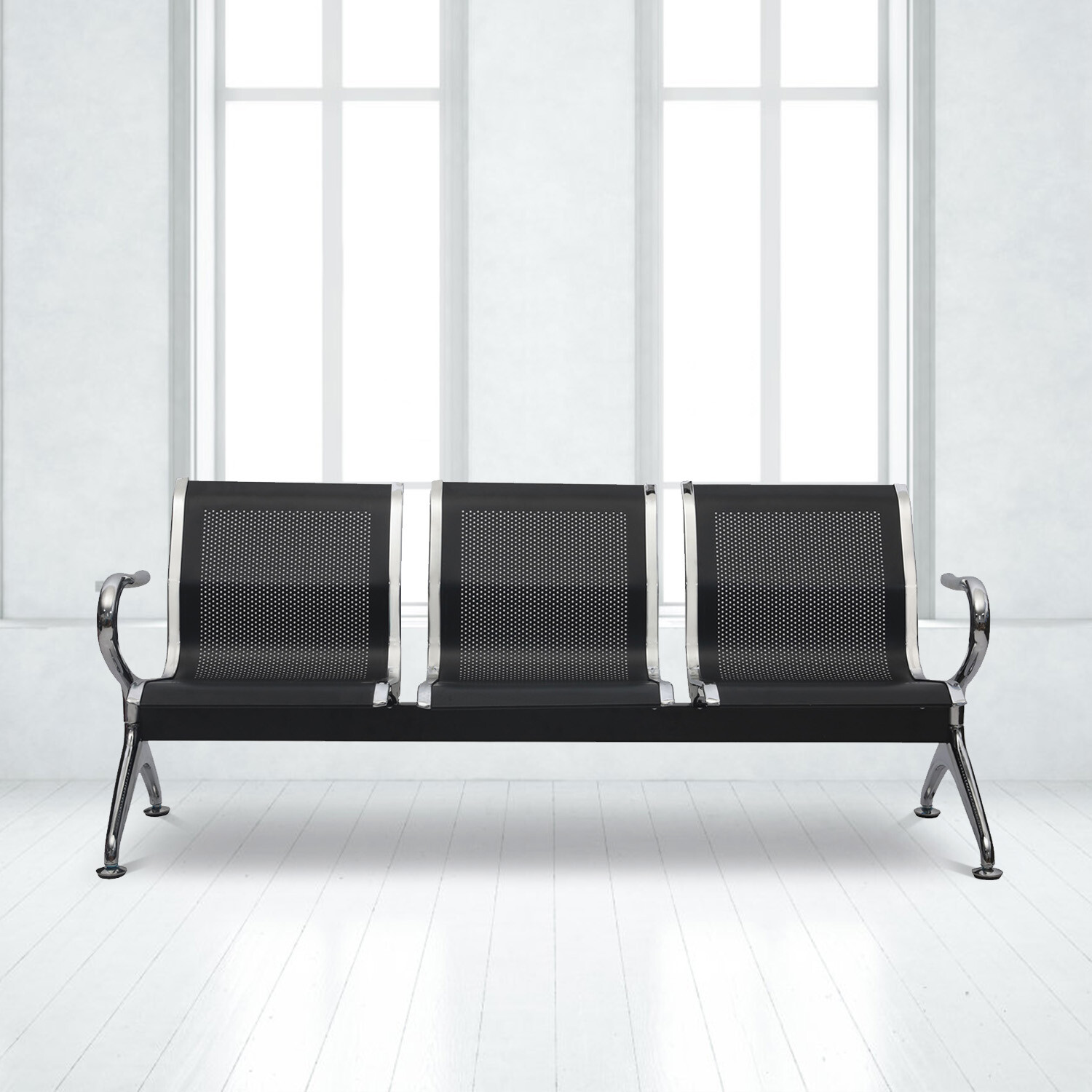 Heavy Duty 3-Seat Airport Office Waiting Chair Salon Bench Seat Black