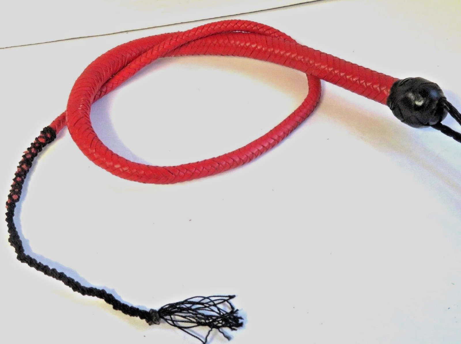 Leather Single Tail: 36" Red w/Black Knot, Handcrafted USA