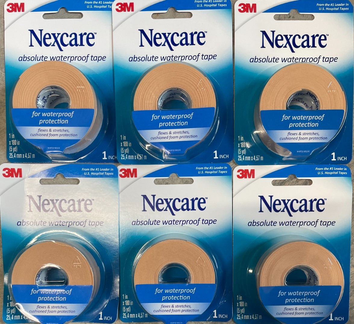 3M Nexcare First Aid Tape Absolute Waterproof Easy Tear 1 in x 5 yd, 6 Packs