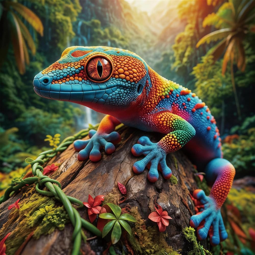 Diamond Painting Kit for Adults 14x14 Inch Colorful Gecko Rainforest Scene Full,