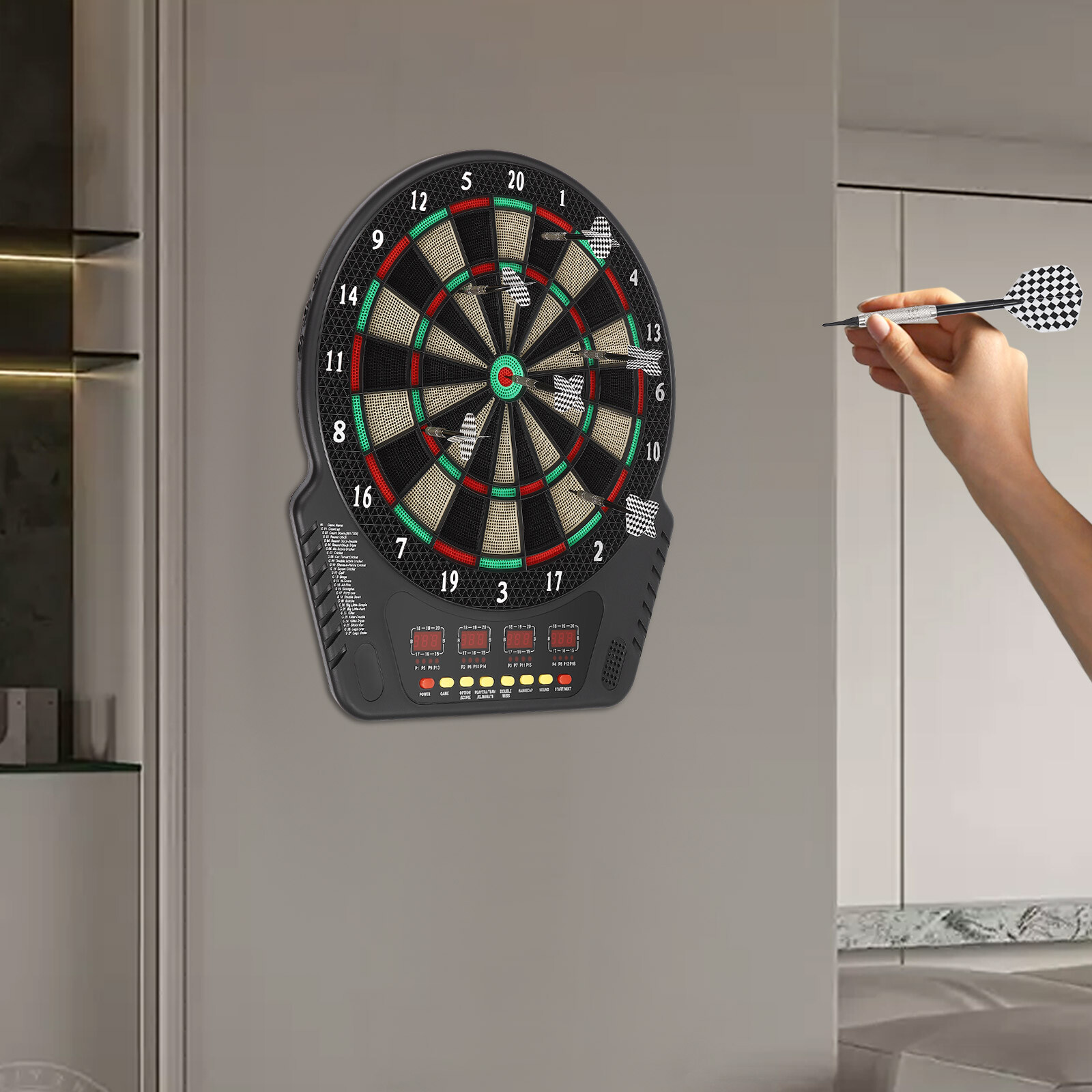 8 Levels Electronic Dart Board Wall Mounted Innovative Dart Machine w/ 6 Darts