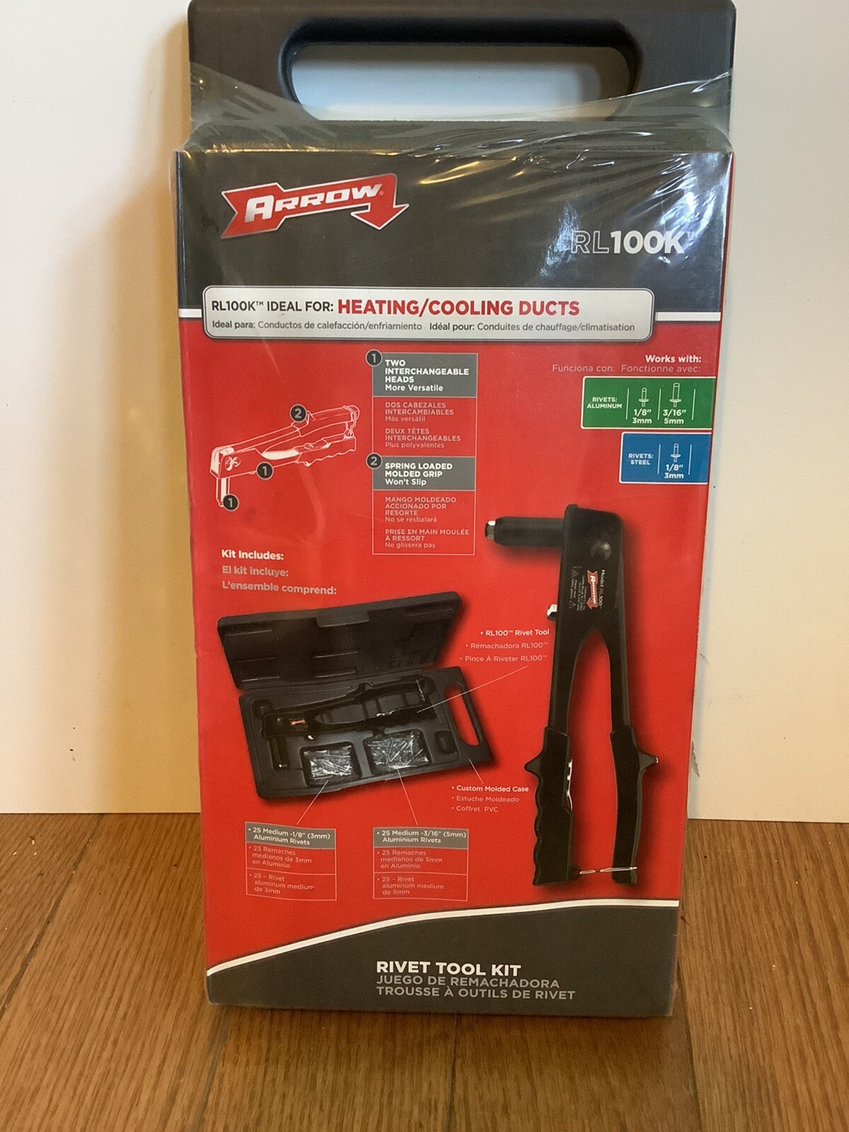 Arrow RL100K Rivet Tool Kit Ideal For Heating/Cooling Ducts New Sealed