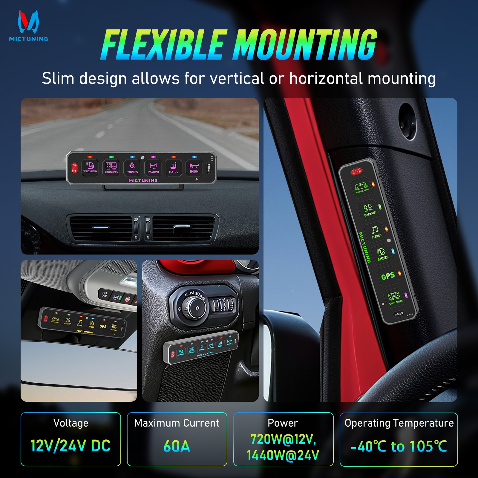 MICTUNING Wireless 6 Gang Switch Panel On/Off LED Relay System Kit 12v/24v Boat