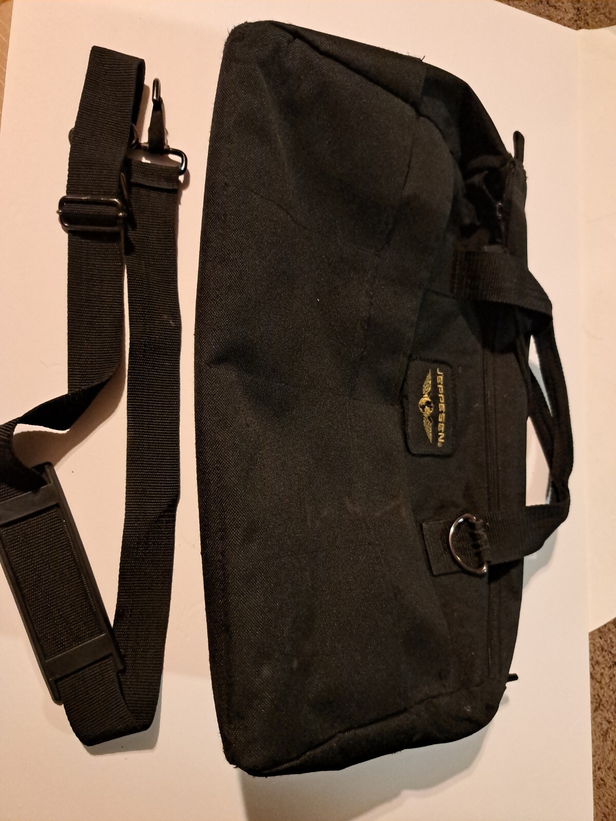 Jeppesen Pilot Flight Bag Shoulder Strap Black Dual Zipper Worn 16 X 5 X 11