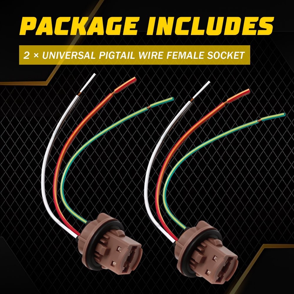 2PCS Pigtail Wire 7440 Socket 7443 7444 Two Harness Brake Stop Tail Parking EC