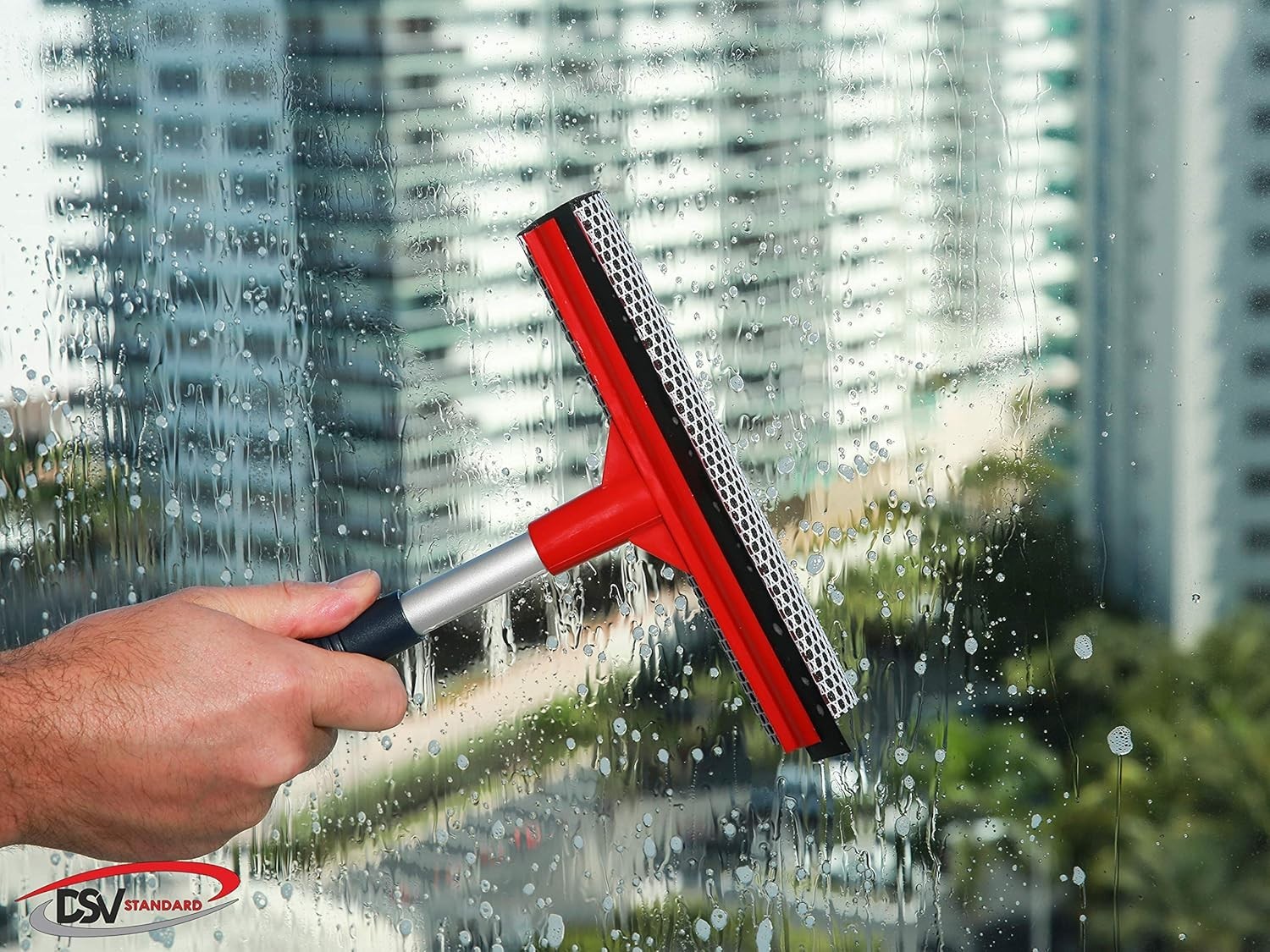 2-in-1 Window Squeegee & Sponge Cleaner for Car Windshield, Shower Door & Home