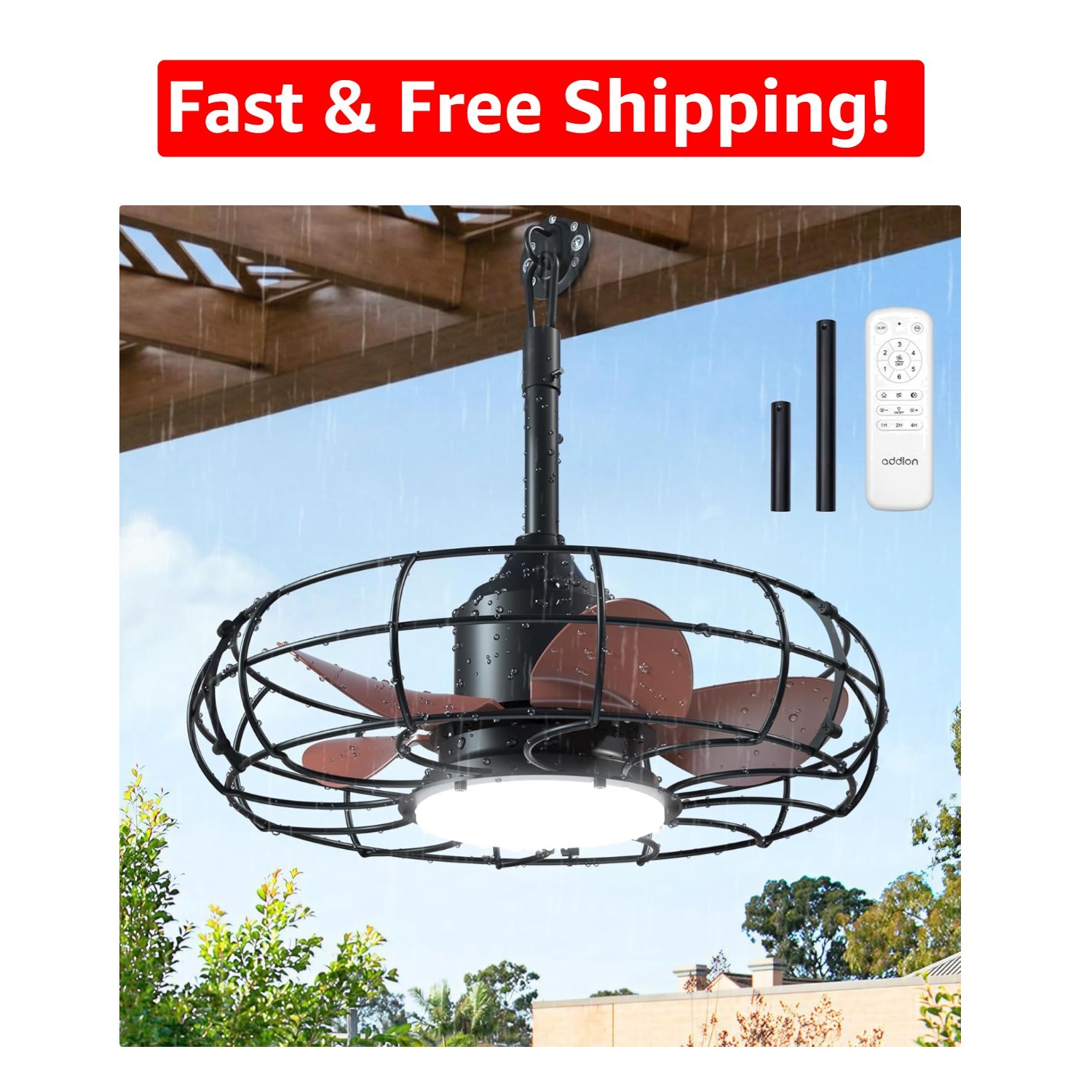 Stylish 20" Outdoor Ceiling Fan with Light |  Waterproof, Remote Control
