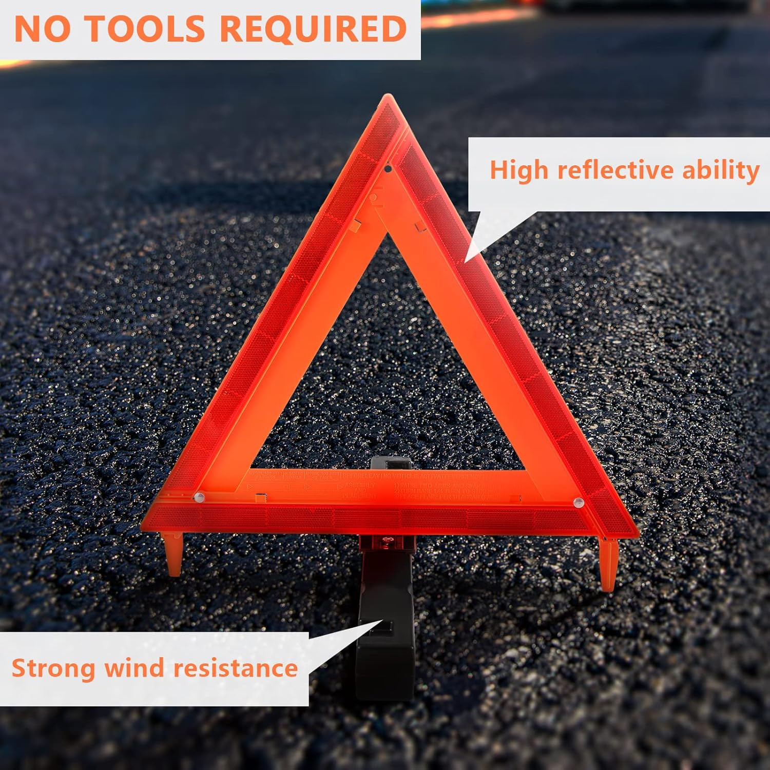 3 Pack Foldable Reflective Warning Triangles Heavy Base Roadside Safety Set DOT