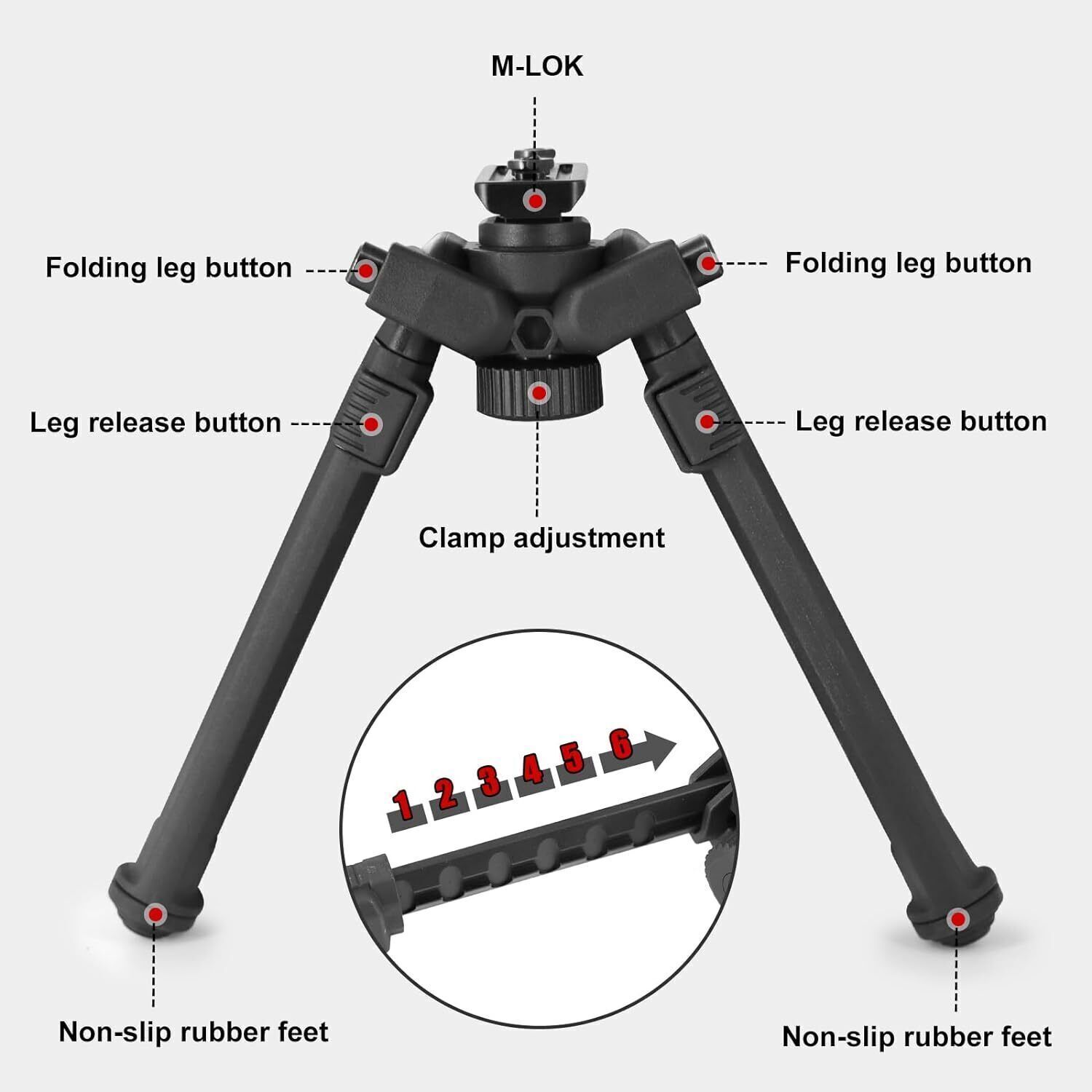 7.5-10.6' M-lok Rifle Bipod Tactical Adjustable Bipod Mount Rail Mount Aluminum