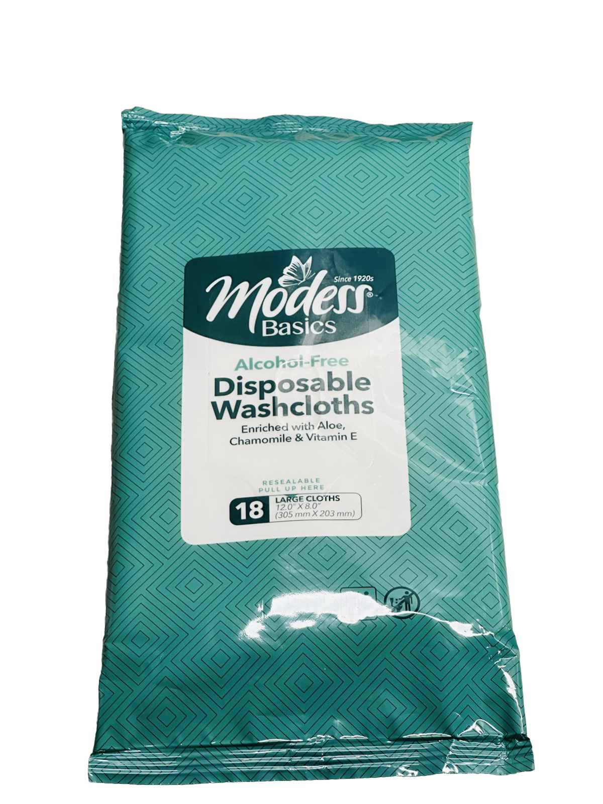 Modess Basics Disposable Washcloths  Naturally Inspired Alcohol Free-12x8"-NEW