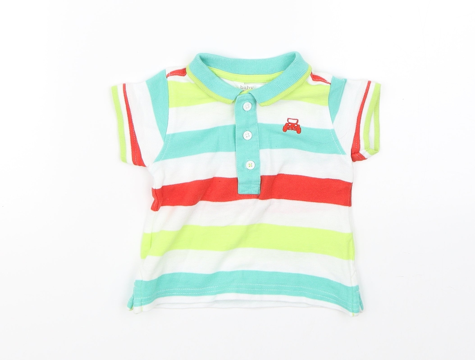 Baby Boys Green Striped 100% Cotton Basic Polo Size 3-6 Months Collared