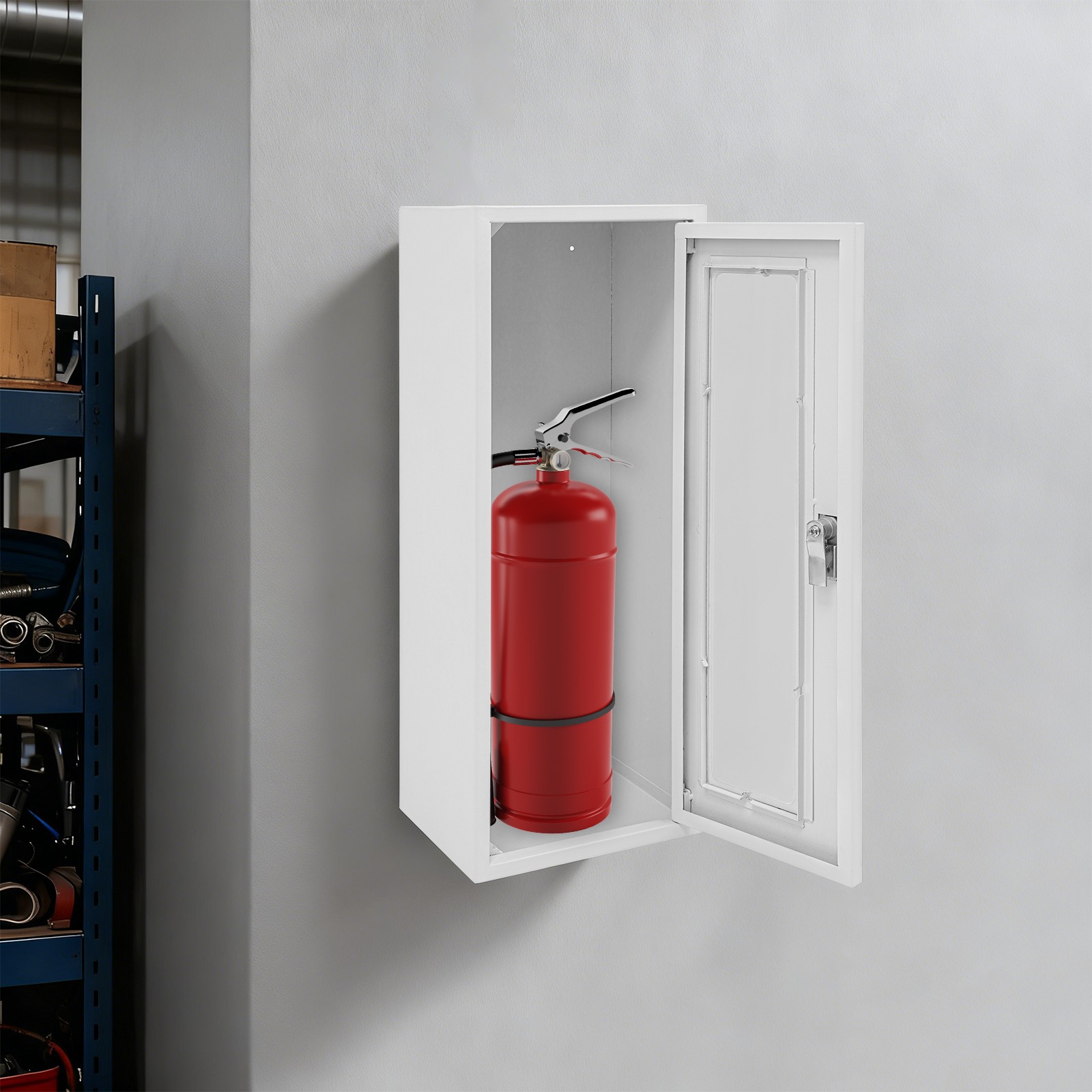 Fire Extinguisher Wall Cabinet FireTech Indoor Outdoor White Surface Mount