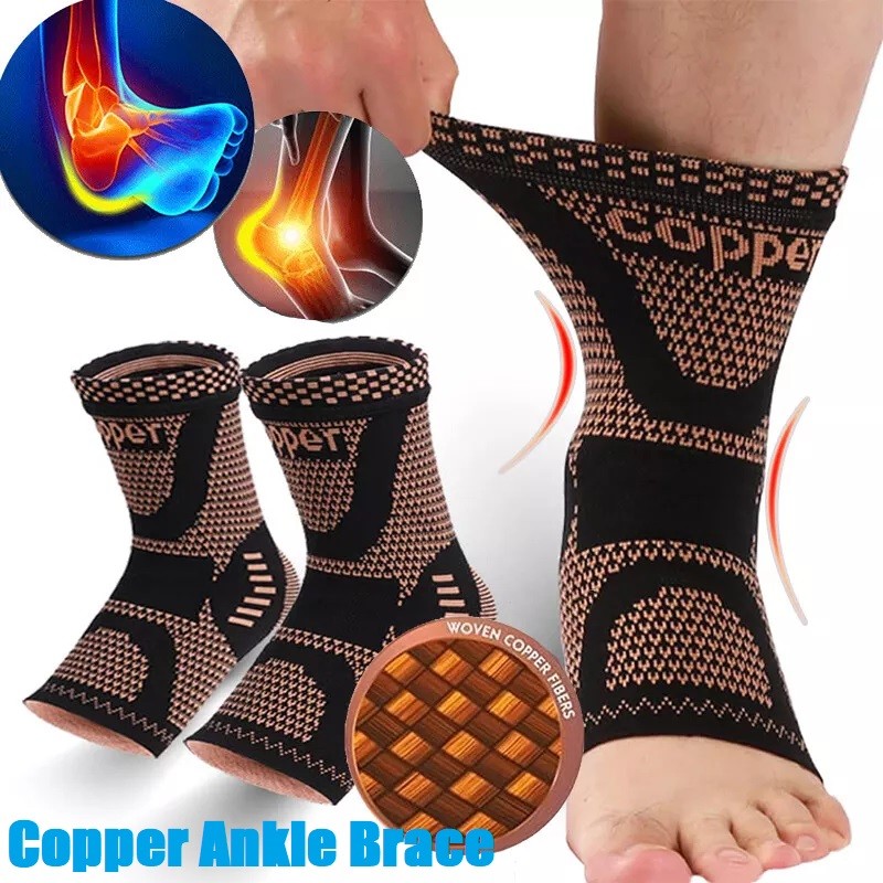 Copper Ankle Support Brace Compression Sleeve Socks Foot Fasciitis Pain Relief