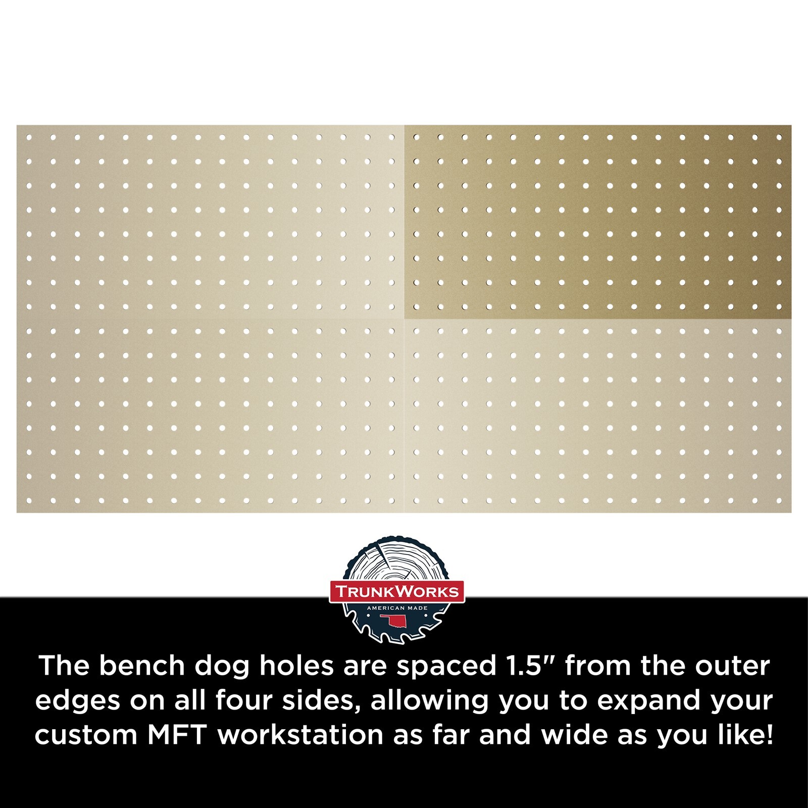 Trunkworks Modular 2x4' MFT Table Top with Holes Optimized for 3/4" Bench Dogs