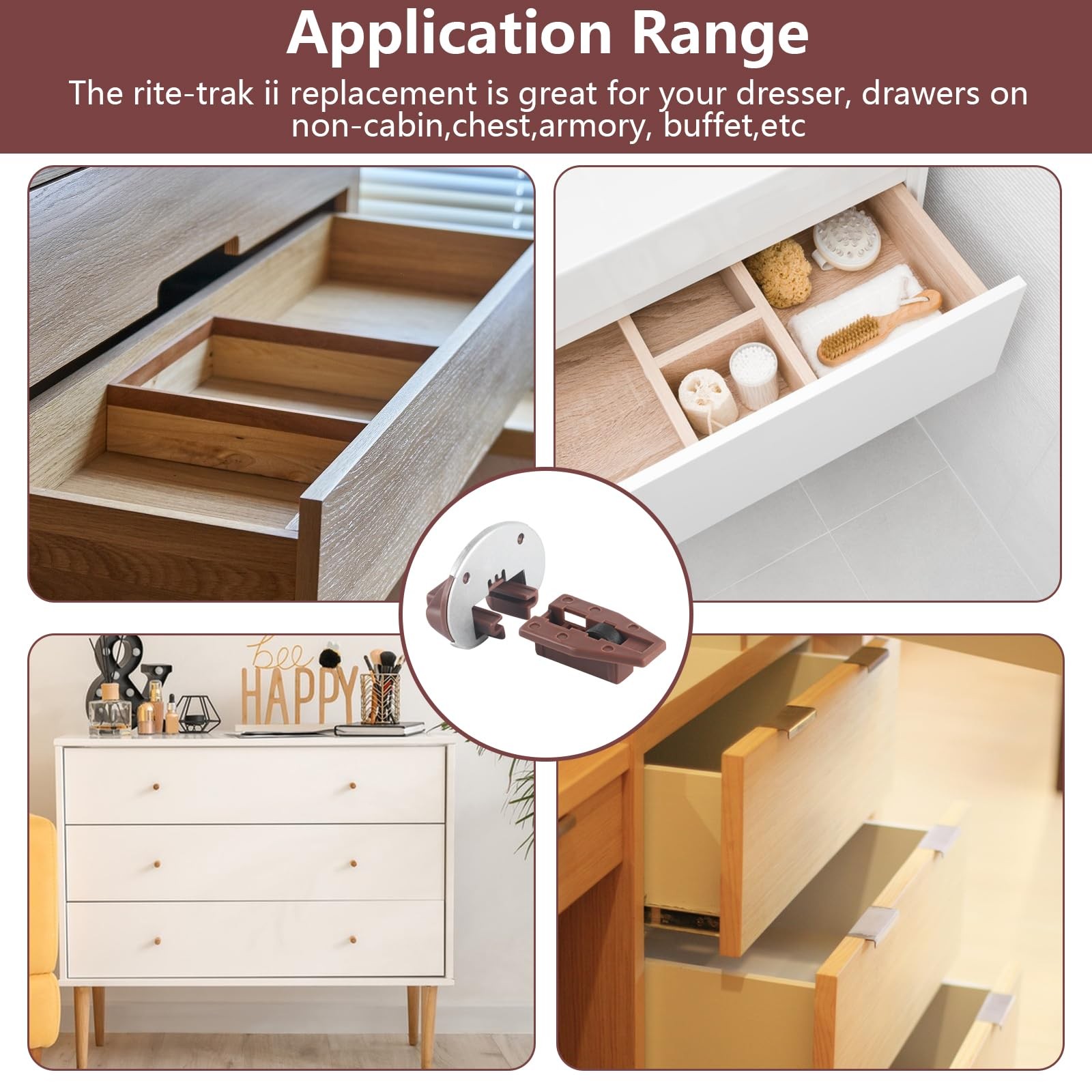 Dresser Drawer Slides Replacement Kit for Kenlin Rite-Trak II Model Brown