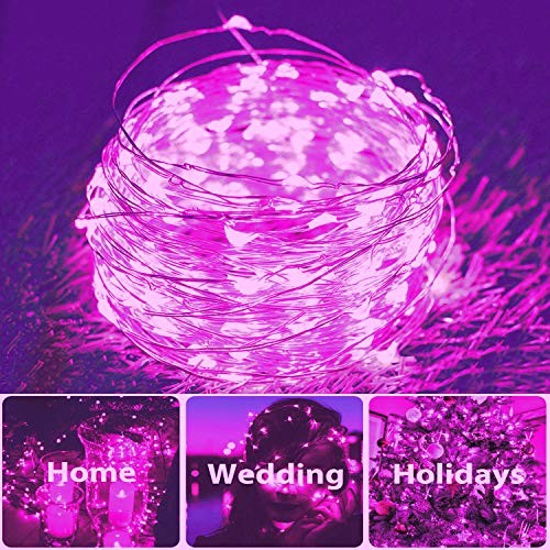 Total 200 LED Solar Powered Copper Wire String Lights Outdoor, 2 Pack Pink