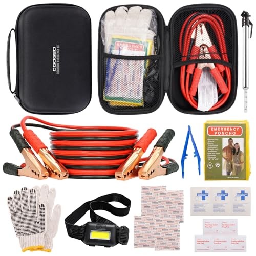 Car Emergency Kit with Battery Jumper Cables,Car Accessories for 9 Pcs Black