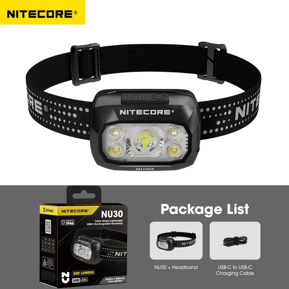 Nitecore NU30 Headlight 500 LM USB-C Rechargeable Triple Output Outdoor Headlamp