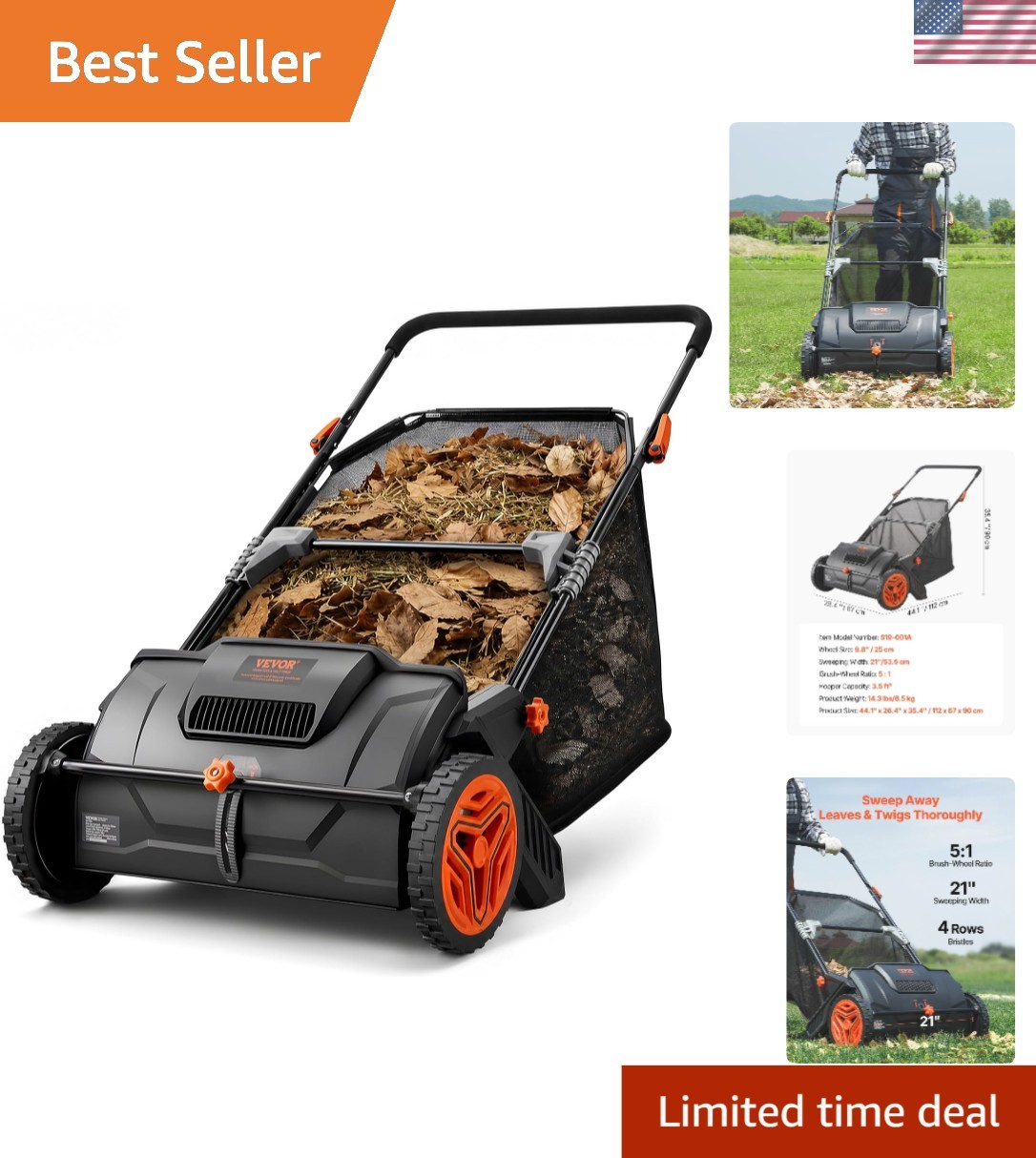 Adjustable Lawn Sweeper with 2 Spinning Brushes - Clean Your Lawn with Ease