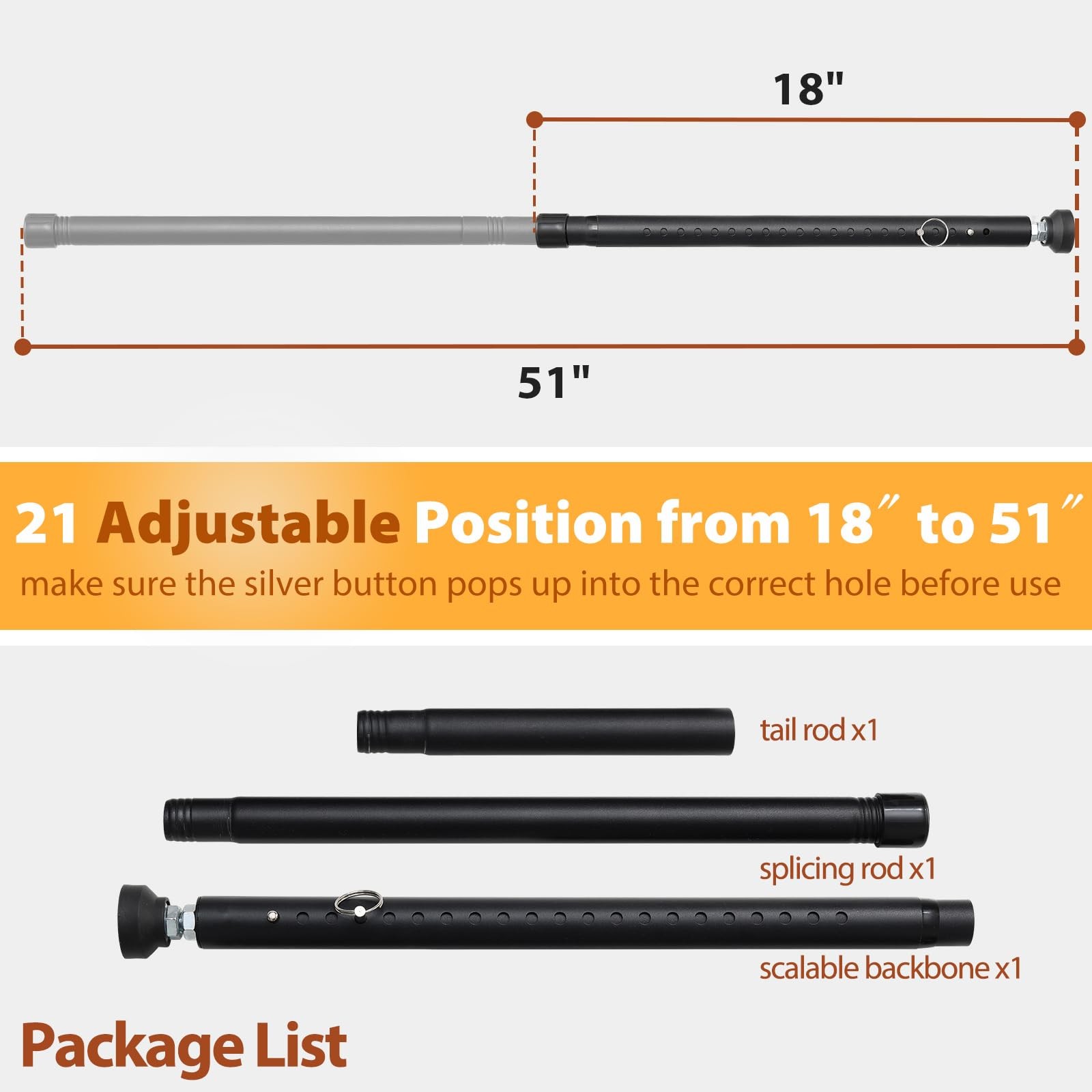 Sliding Door Security Bar, Adjustable 18-51" Lock for Window/Patio Door