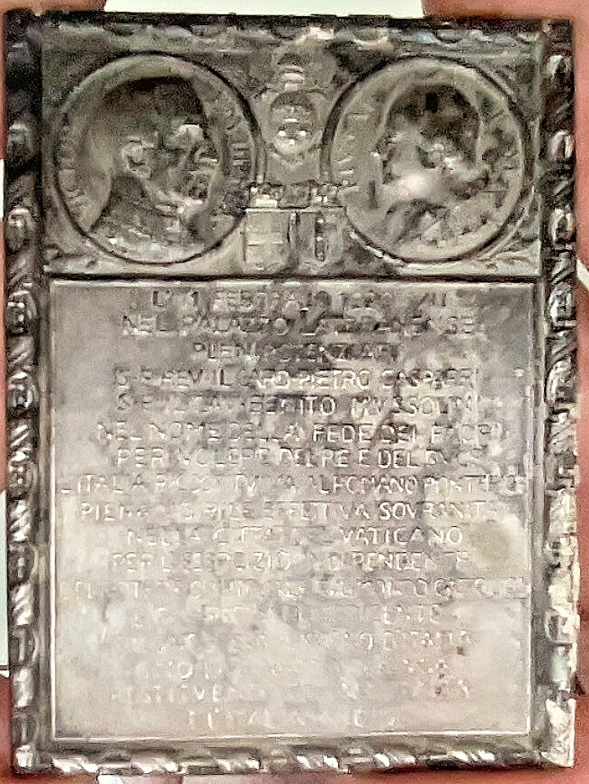VERY RARE METAL PLAQUE cm. 5.5x7 of the LATERAN PACTS 1929 FASCISM-1427