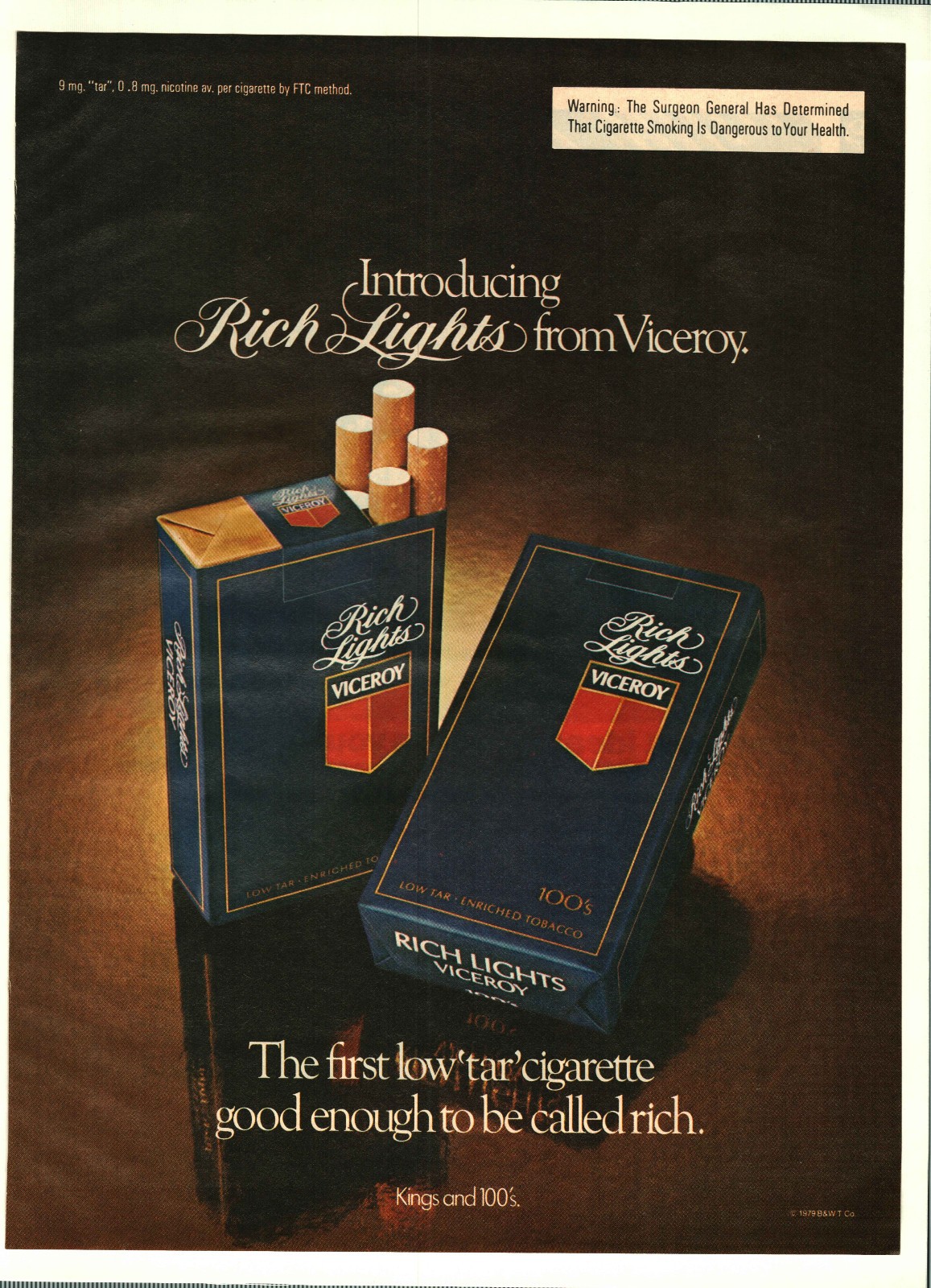 1979 Viceroy Rich Lights Cigarettes, Folon Fiberglass Panel Vintage Print Ads
