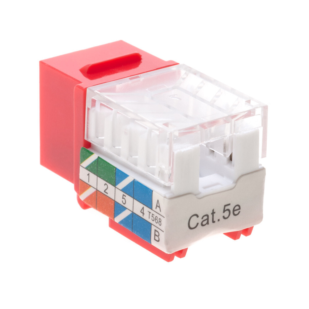 10 pack Cat5e 45° Angled Keystone Jack Network 110 Punchdown 8P8C Cat Red