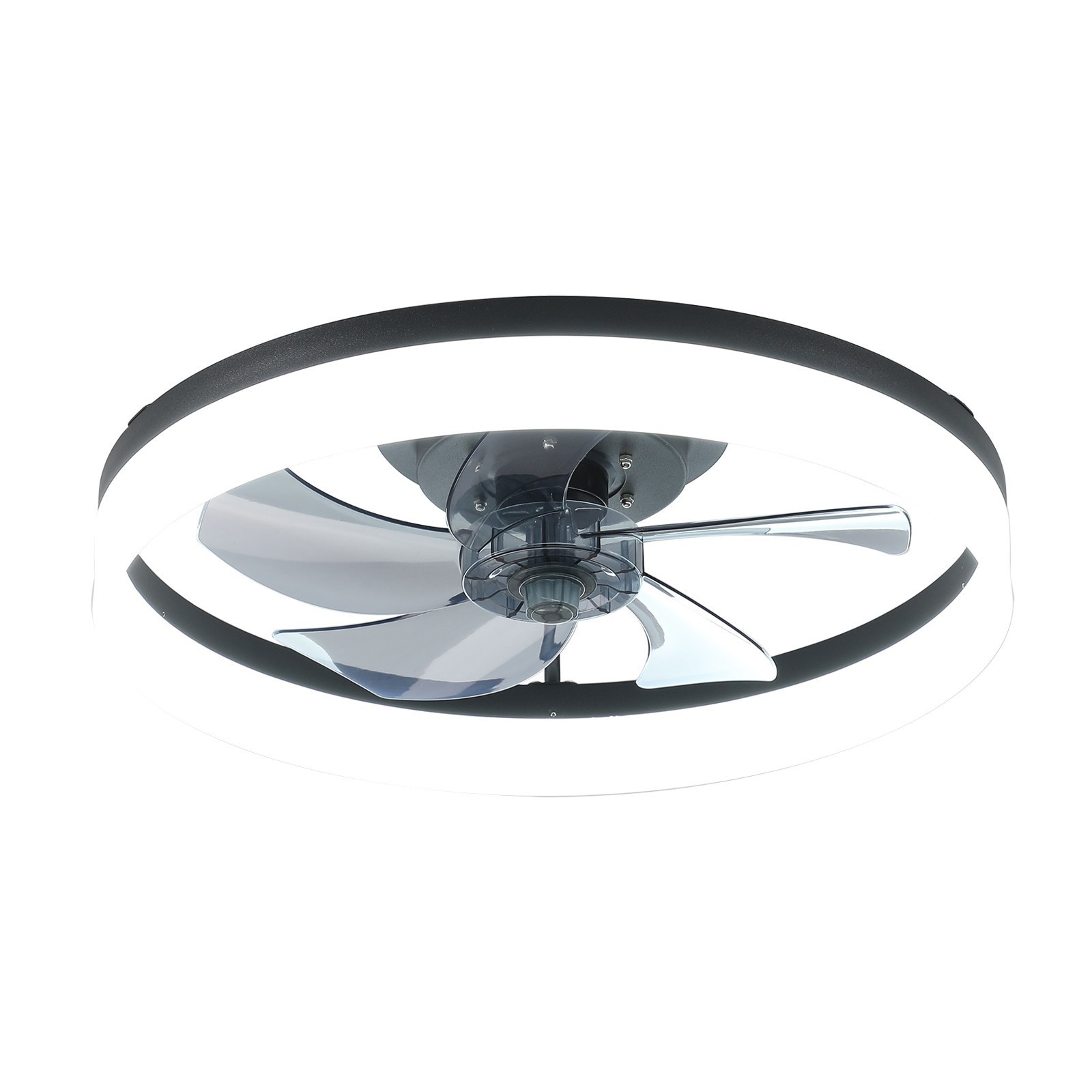 20 inch Black Flush Mount LED Ceiling Fan with Light Remote APP Control Modern