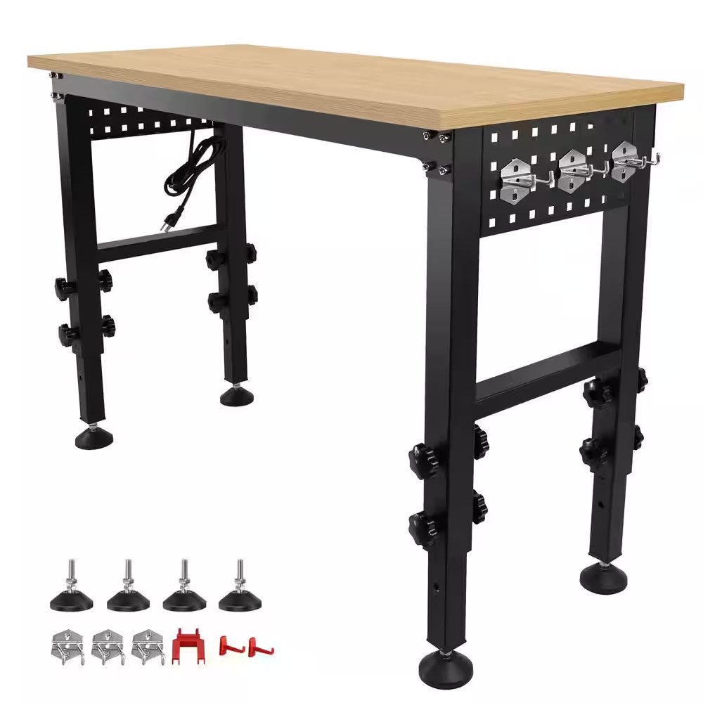 48 In. Adjustable Workbench with Power Outlet Heavy Duty Load Capacity Workbench