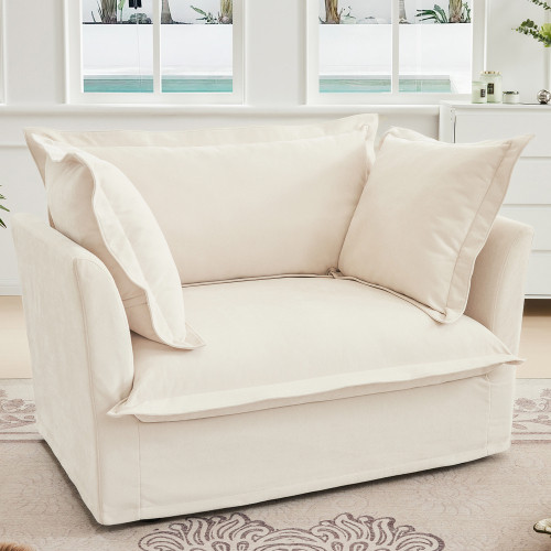 Armchair with 1 Big Back Cushion and 2 Big Toss Pillows Single Deep Seat Fabric