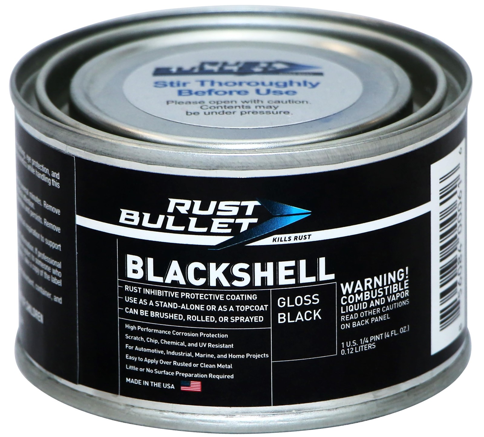 RUST BULLET BlackShell - Gloss Black - 4 Oz - Corrosion Preventive Coating, U...