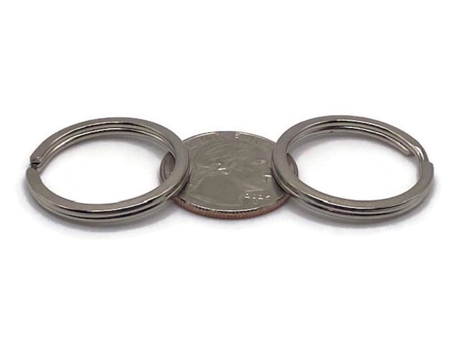 Two Piece Bundle 1 Inch Nickle Plated Flat Split Ring Key Rings Key Holders