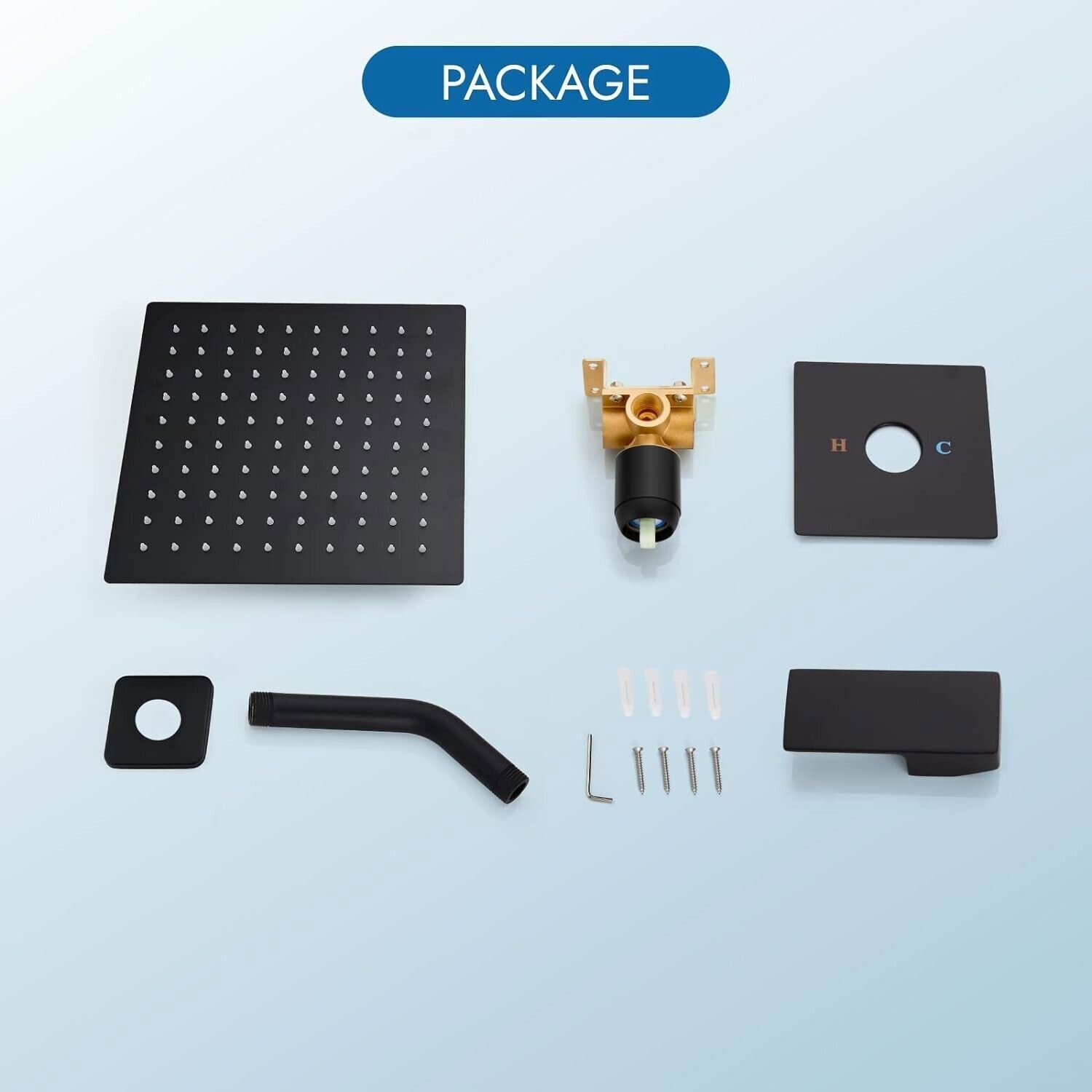 Black Shower Faucet Set 8"Rainfall Shower Head Combo System with Mixer Valve Kit