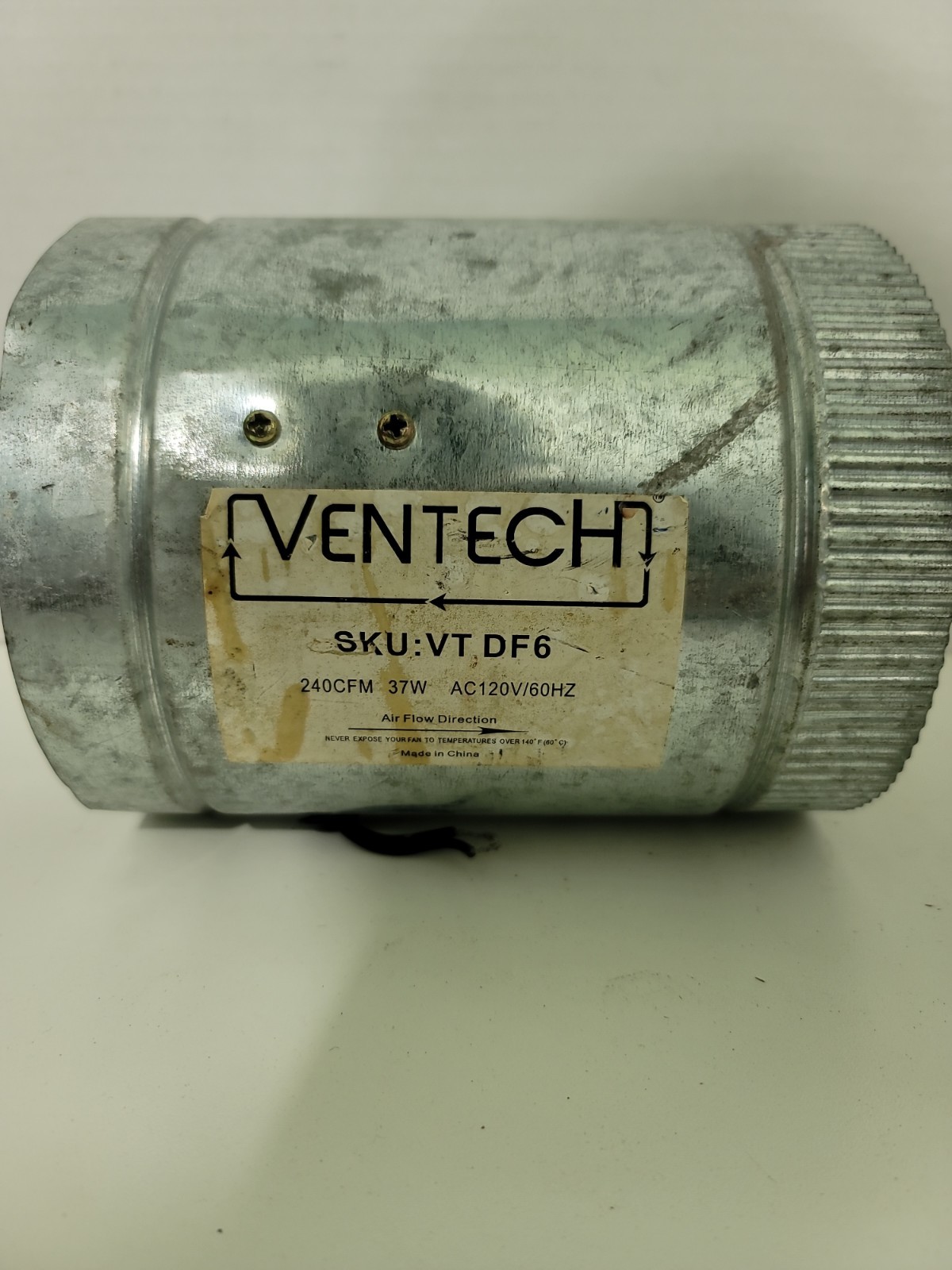 Ventech 6” Inline Duct Fan 240CFM No Speed Controller Used Good Condition