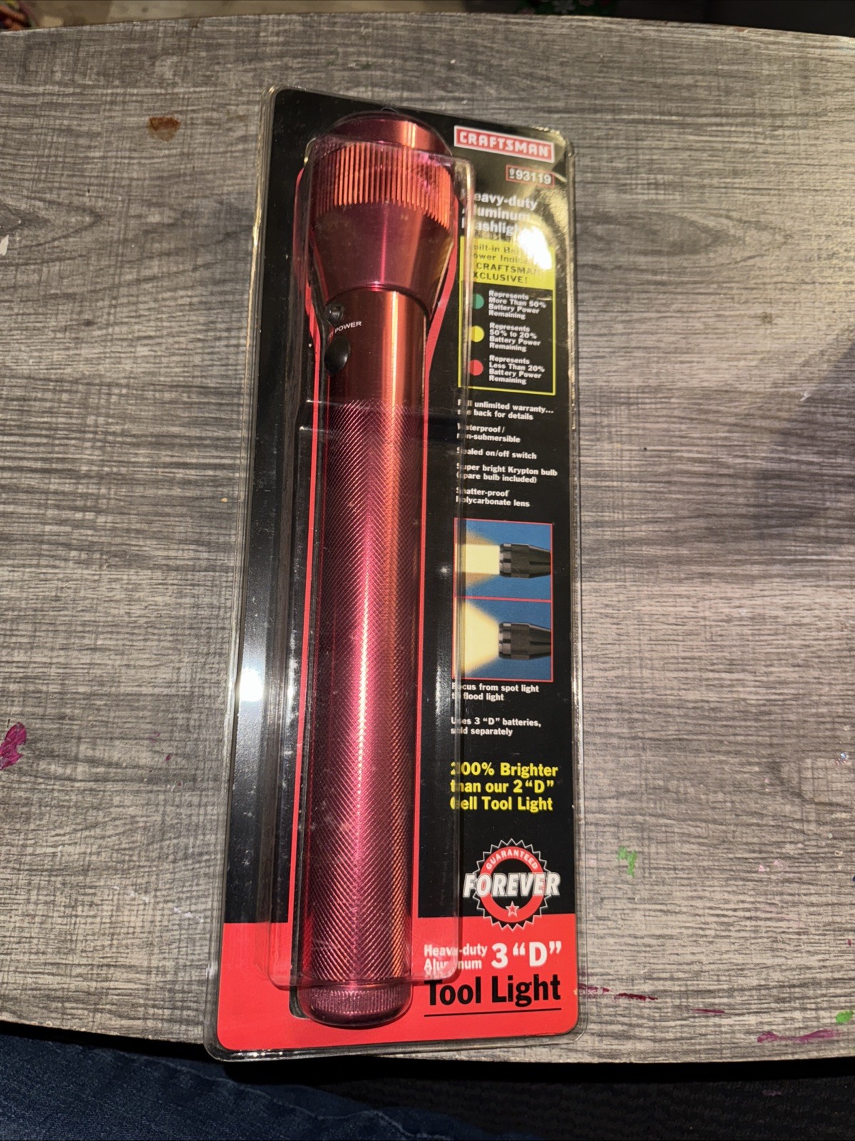 Rare Sears Craftsman Nos Red Flashlight Tool Light Maglite 93119 3 “D” Battery