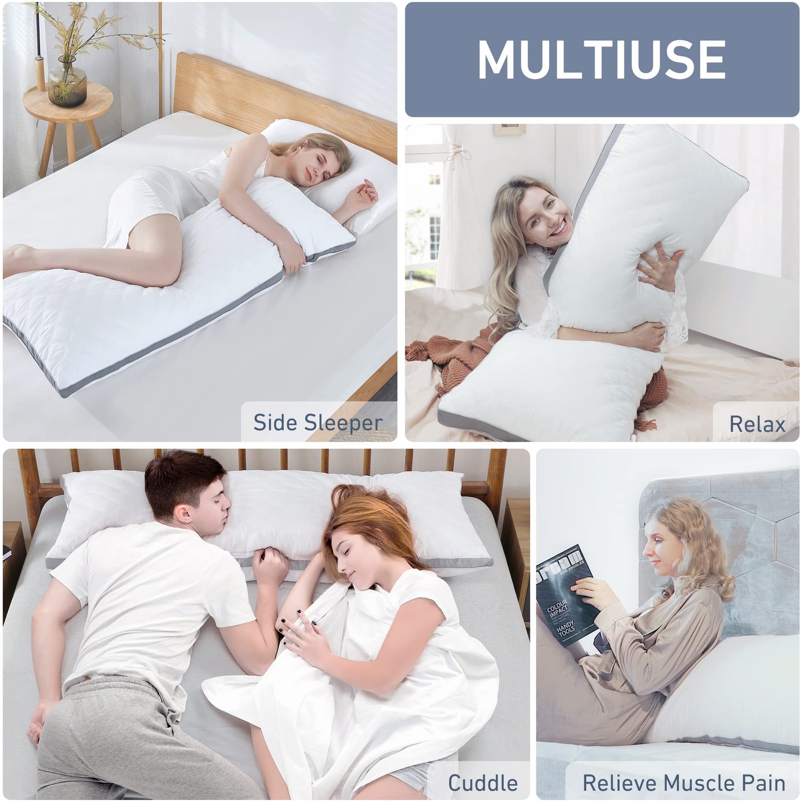 20 x 54 Inch Body Pillow Insert Soft Polyester Full Body Support For Side Sle...