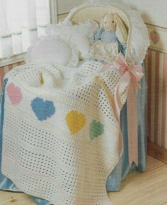 PARADE OF HEARTS AFGHAN BABY NURSERY DIGEST SIZE CROCHET PATTERN INSTRUCTIONS