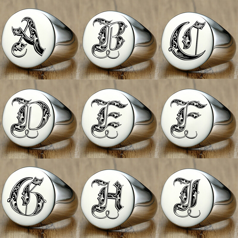Mens Signet Ring Signature Ring Silver Initials Custom Royal Initialen Letters