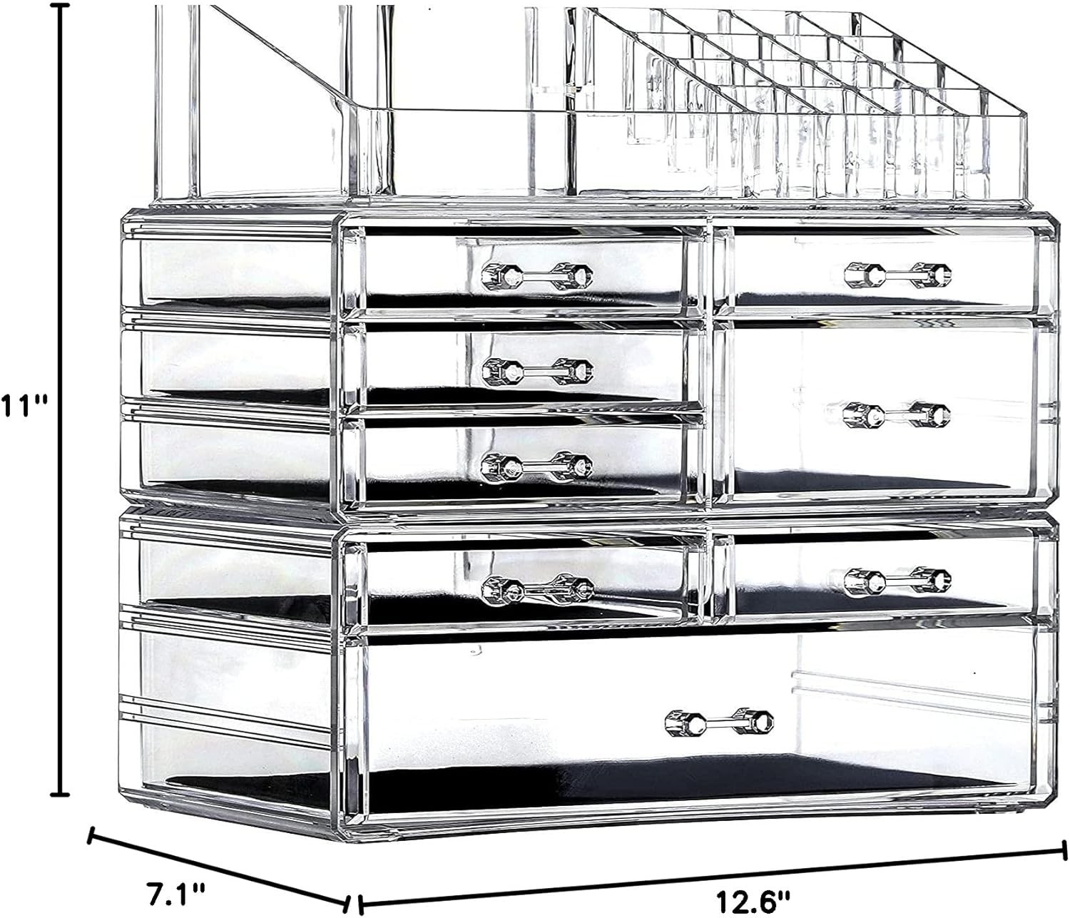 3 Pack Clear Make Up Organizer Countertop,Stackable 8 Drawers Makeup