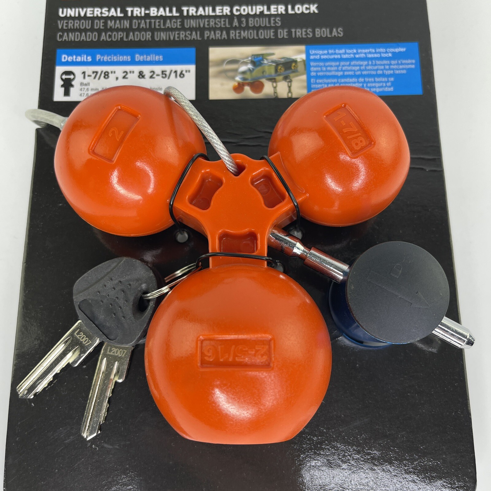 Curt-Universal Tri-Ball Trailer Coupler Lock, Fits 1-7/8", 2", 2-5/16"