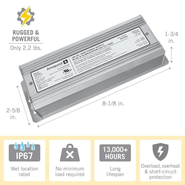 Armacost Lighting 100W 24V DC LED Driver IP67 Waterproof Transformer Hardwired