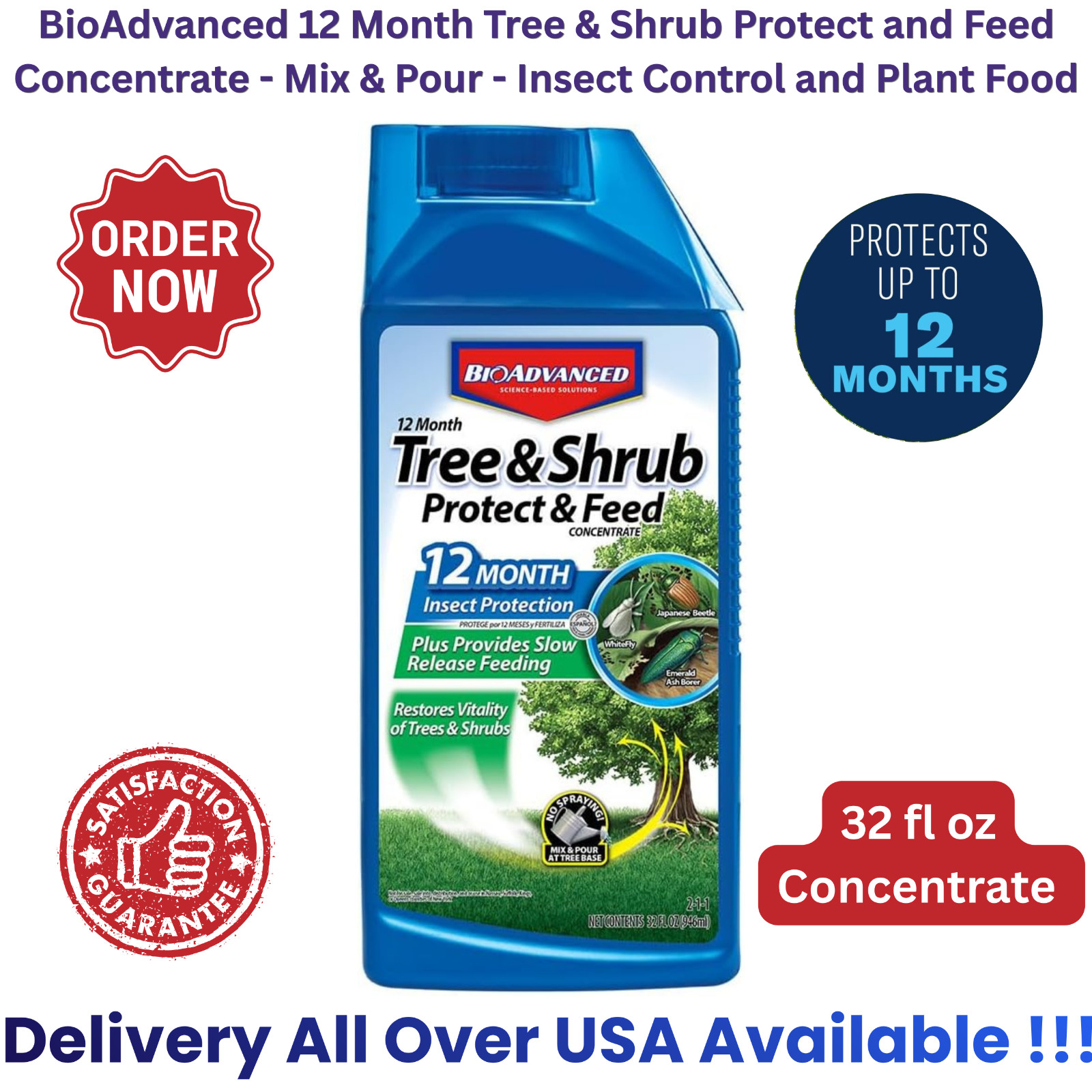 BioAdvanced 32 oz Concentrate Tree & Shrub Protect, Feed, Fertilizer,Insecticide