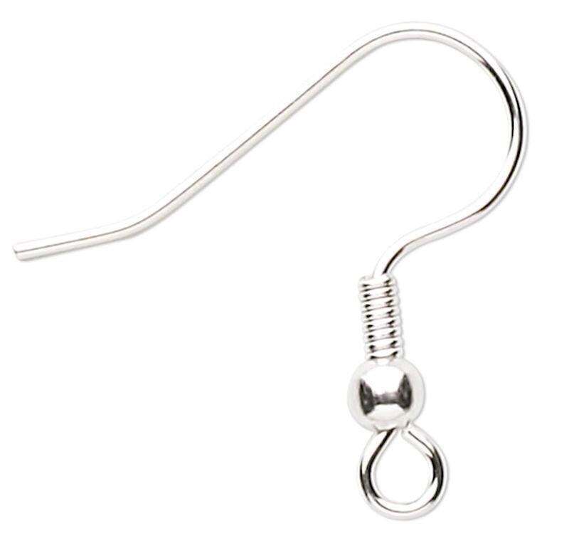 Ear Wire, 100 Silver Plated Stainless Steel Fishhook Coil & 3mm Ball Earrings