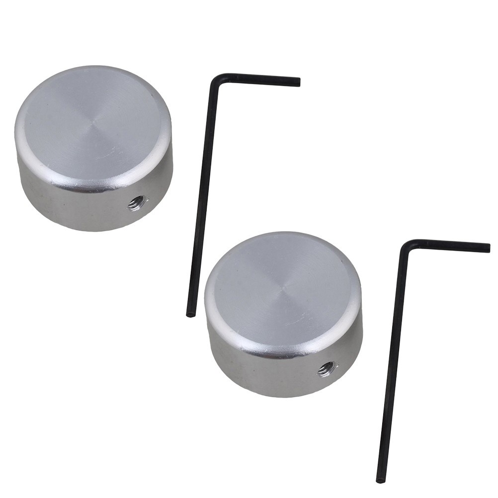 2 Sets Silver Aluminium Alloy Guitar Footswitch Caps with Rubber Protection