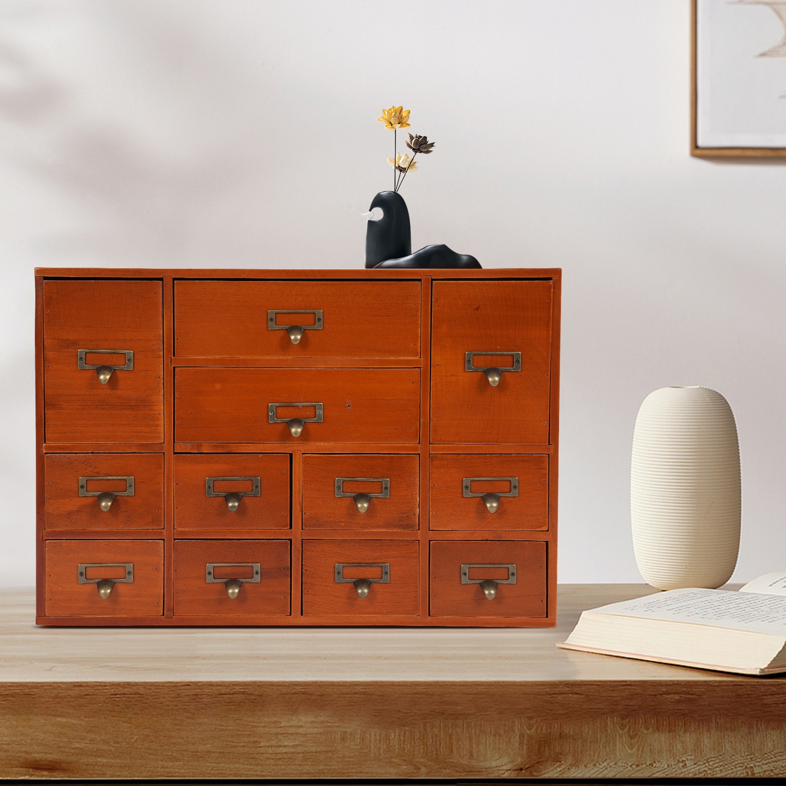 Storage Box with 12 Drawers, Drawers Organizer, Tabletop Storage Drawers Brown