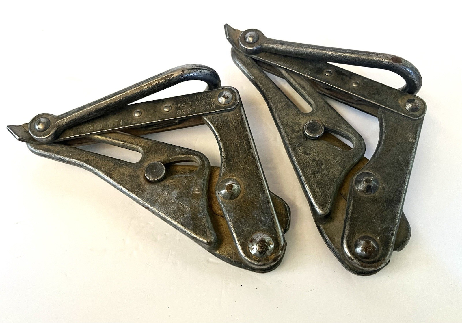 Lot Of 2 KLEIN TOOLS 1656-20 & 1613-40 Cable Pulling Jaw Grips 4500lb Rated