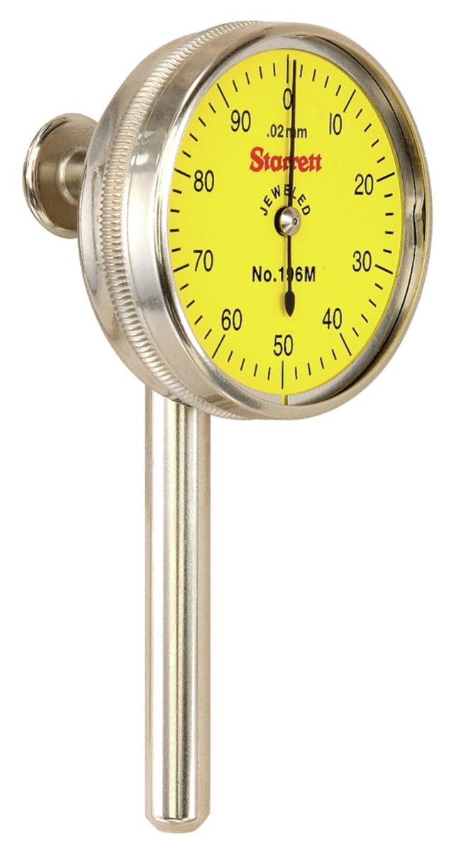 Starrett 196MB1 Universal Back Plunger Dial Gauge 5mm Range, 0-100 Dial
